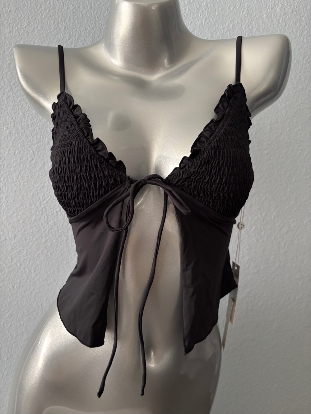 Frankies Bikinis Swim Bikini Top Nwt Black Penelope Ruffle Tankini Open XS